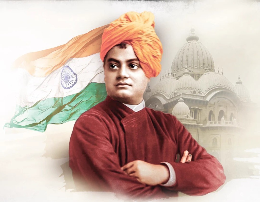 Swami Vivekananda - Inspiration of KVSDS with Indian National Flag and Belur Math